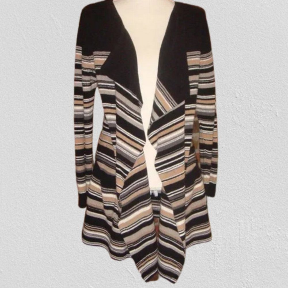 Isaac Mizrahi Live Striped Cascade Front Cardigan XS